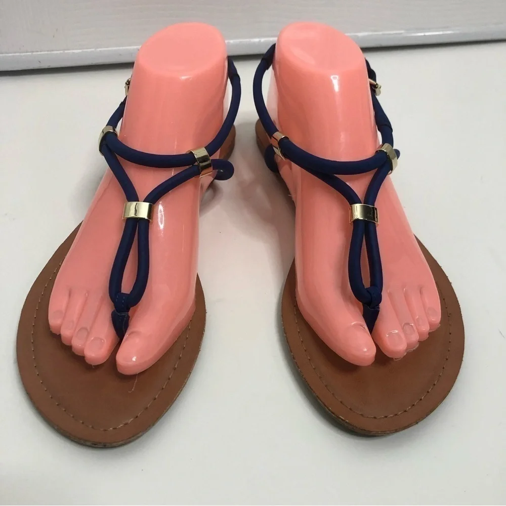 American Eagle Blue Gold Strap Sandals 9